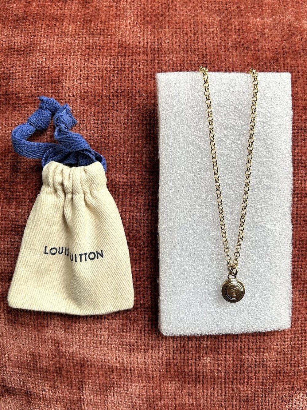 LOUIS VUITTON Pastilles LV Logo Charm Pendant 18K Gold Chain Necklace